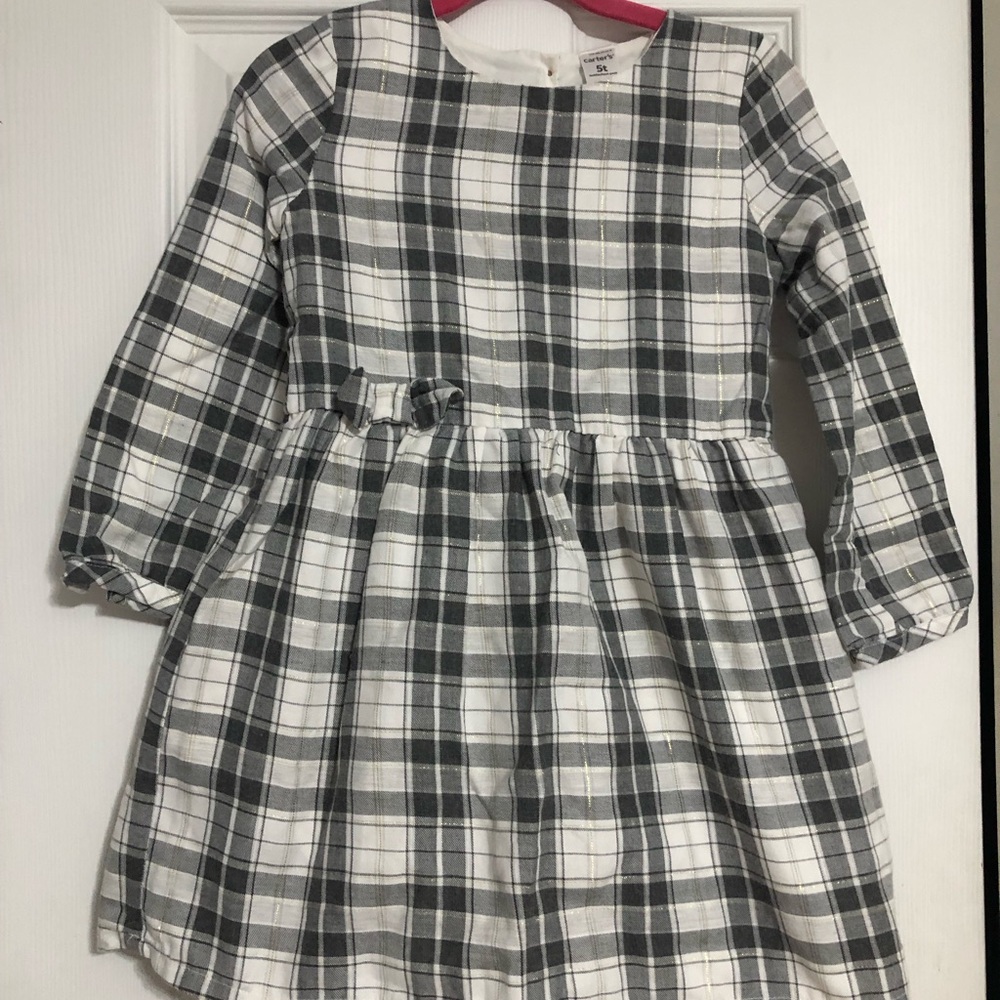 Carter's‎ grey, White, gold Plaid Dress girls size 5T holiday Christmas